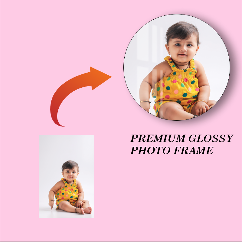 Personalized round acrylic photo frame – 12 inch – glossy transparent finish Custom circular acrylic print – 5mm thick – with optional studs – wall decor Round photo frame printed on acrylic – 8mm – premium gift made in India Glossy round acrylic photo panel – multiple sizes – modern home decor