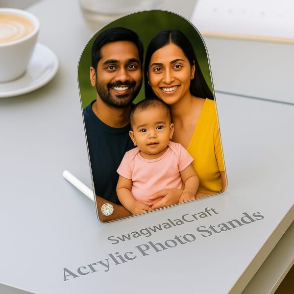 Arch Shape Acrylic Photo Stand – Glossy Finish – Freestanding with Stud Support