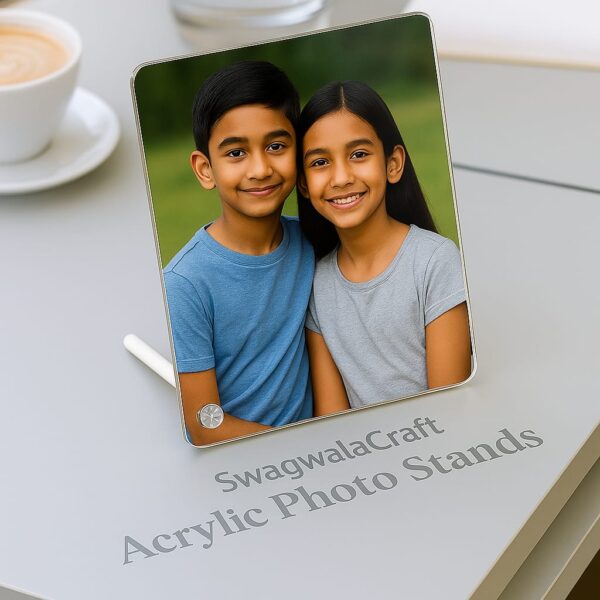 Portrait Rectangle Acrylic Photo Stand – Glossy Finish – Freestanding Table Display