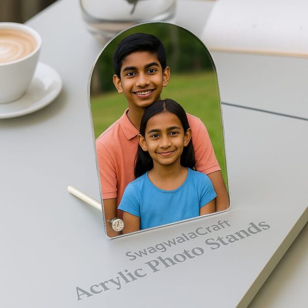 Arch Shape Acrylic Photo Stand – Glossy Finish – Freestanding with Stud Support