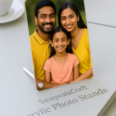 Portrait Rectangle Acrylic Photo Stand – Glossy Finish – Freestanding Table Display