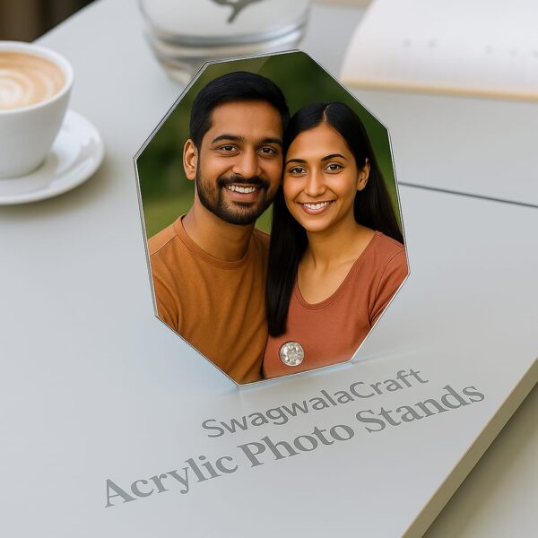 Octagon Acrylic Photo Stand – 5mm Glossy Finish – Freestanding Table Display