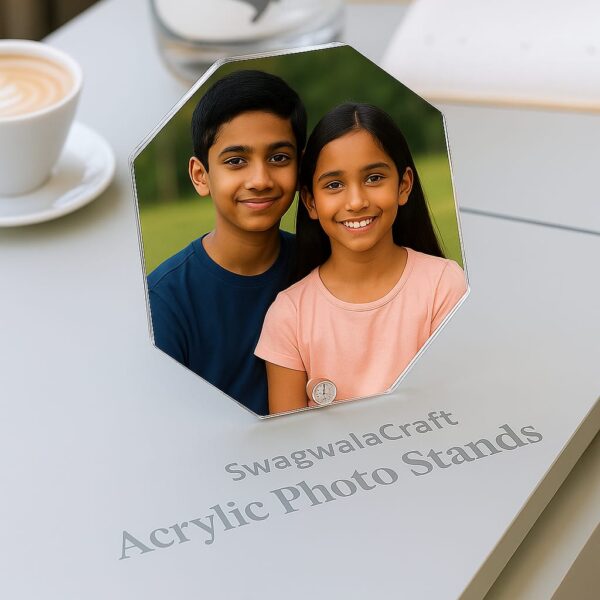 Octagon Acrylic Photo Stand – 5mm Glossy Finish – Freestanding Table Display