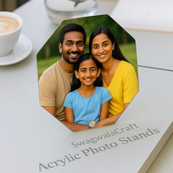 Octagon Acrylic Photo Stand – 5mm Glossy Finish – Freestanding Table Display
