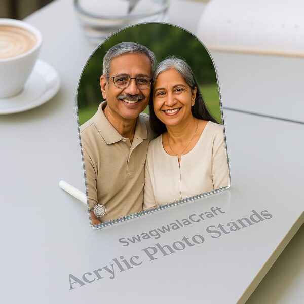 Arch Shape Acrylic Photo Stand – Glossy Finish – Freestanding with Stud Support