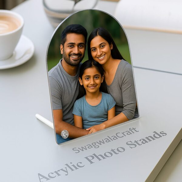 Arch Shape Acrylic Photo Stand – Glossy Finish – Freestanding with Stud Support