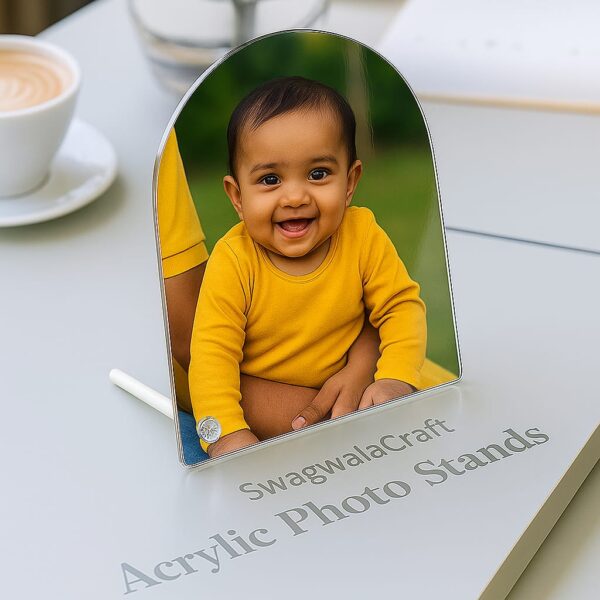 Arch Shape Acrylic Photo Stand – Glossy Finish – Freestanding with Stud Support