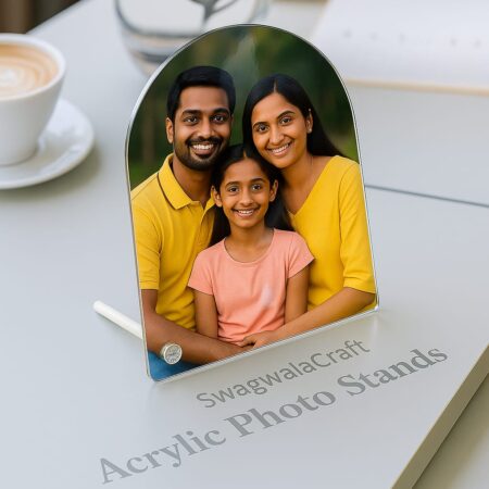 Arch Shape Acrylic Photo Stand – Glossy Finish – Freestanding with Stud Support