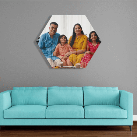 Personalized Hexagon Acrylic Photo Frame | Glossy Finish Family Wall Décor