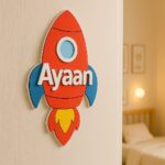 Rocket Shape Kids Nameplate – Personalized Acrylic Wall Decor