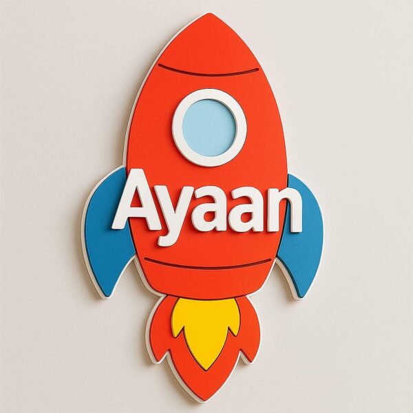 Rocket Shape Kids Nameplate – Personalized Acrylic Wall Decor